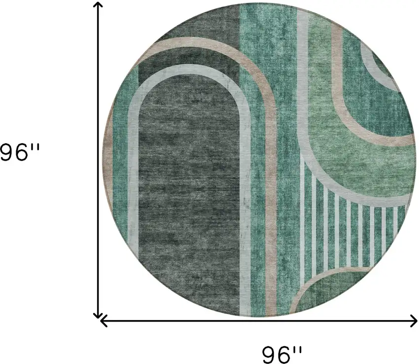 Black and Green Round Abstract Washable Indoor Outdoor Area Rug Photo 3