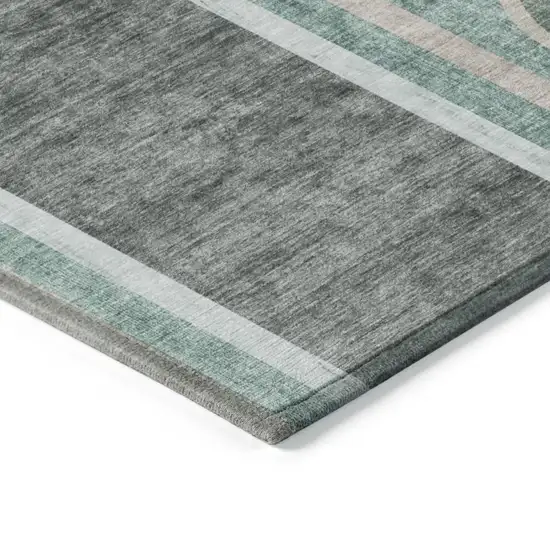 Black and Green Round Abstract Washable Indoor Outdoor Area Rug Photo 5