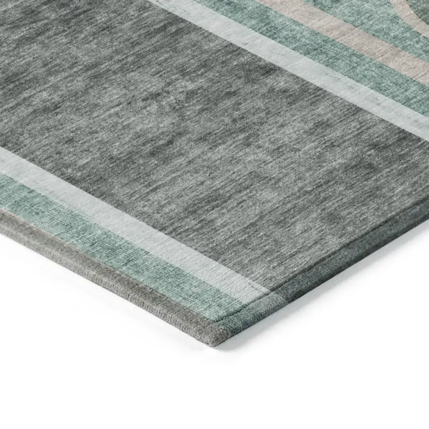 Black and Green Round Abstract Washable Indoor Outdoor Area Rug Photo 5
