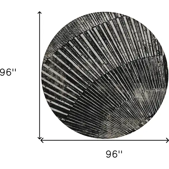 Black and Ivory Round Abstract Washable Non Skid Indoor Outdoor Area Rug Photo 3