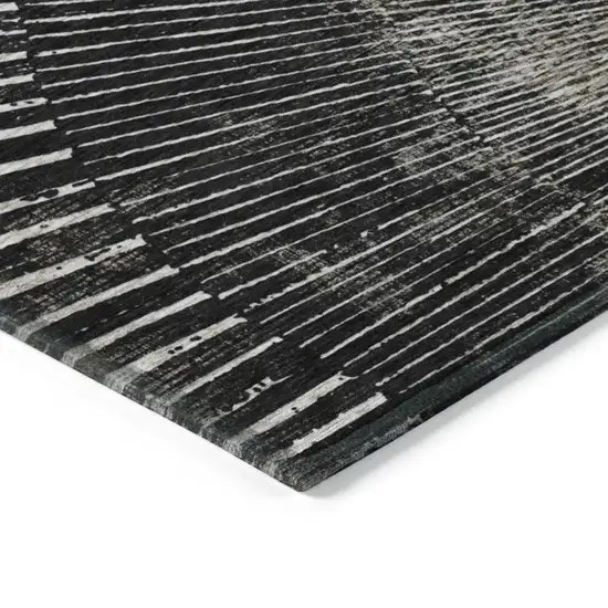Black and Ivory Round Abstract Washable Non Skid Indoor Outdoor Area Rug Photo 6