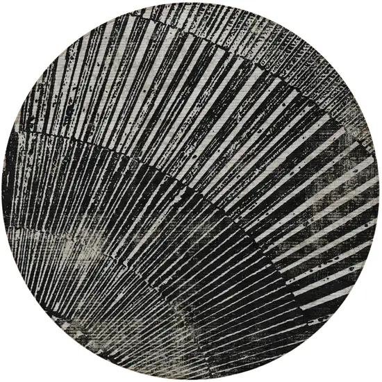 8' Round Black and Ivory Round Abstract Washable Non Skid Indoor Outdoor Area Rug Photo 4