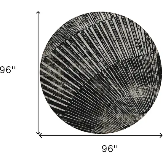 Black and Ivory Round Abstract Washable Non Skid Indoor Outdoor Area Rug Photo 7