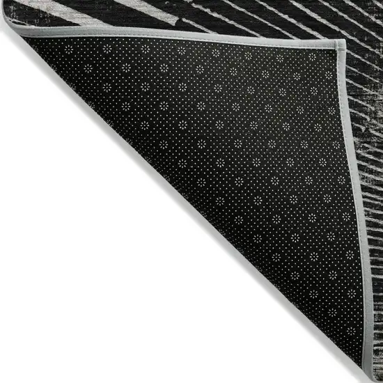 Black and Ivory Round Abstract Washable Non Skid Indoor Outdoor Area Rug Photo 5
