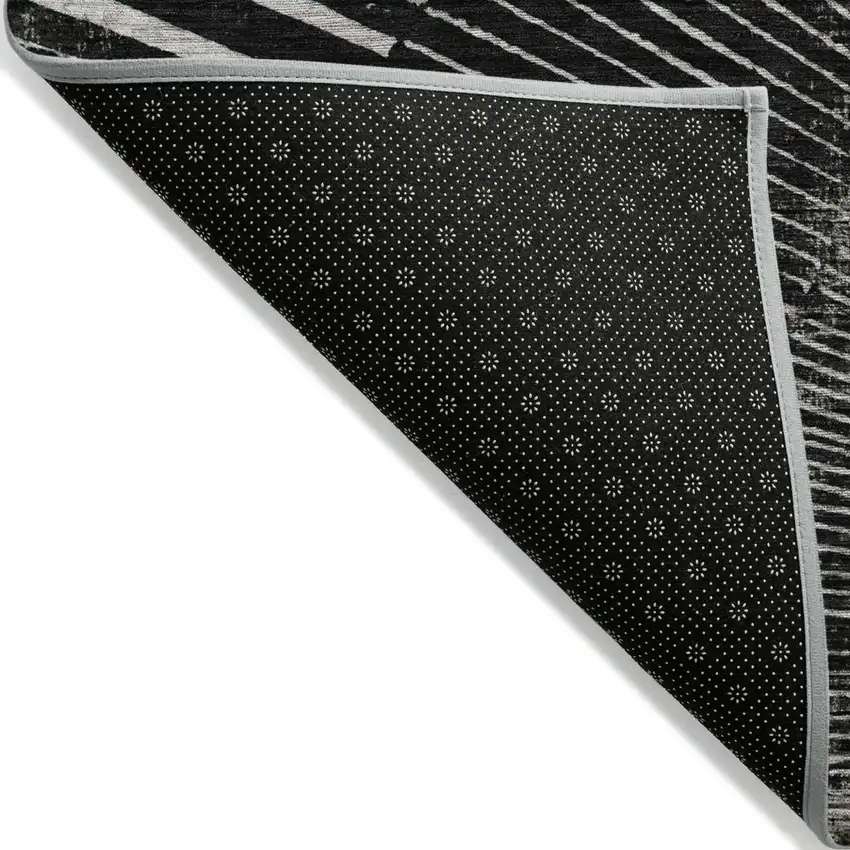 Black and Ivory Round Abstract Washable Non Skid Indoor Outdoor Area Rug Photo 5