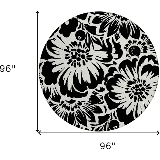 Black and Ivory Round Floral Washable Non Skid Indoor Outdoor Area Rug Photo 3
