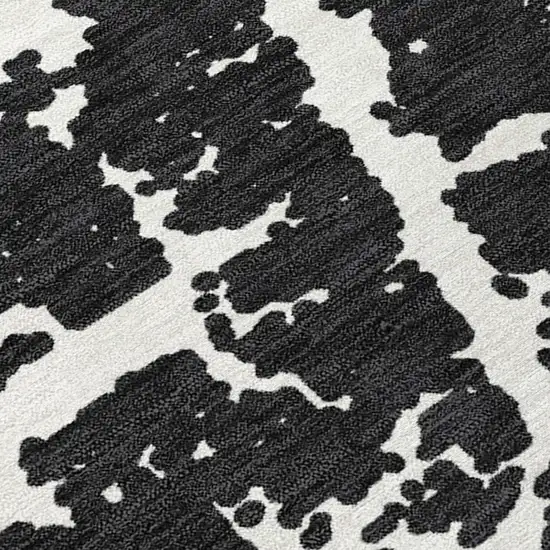 Black and White Round Abstract Washable Non Skid Indoor Outdoor Area Rug Photo 8
