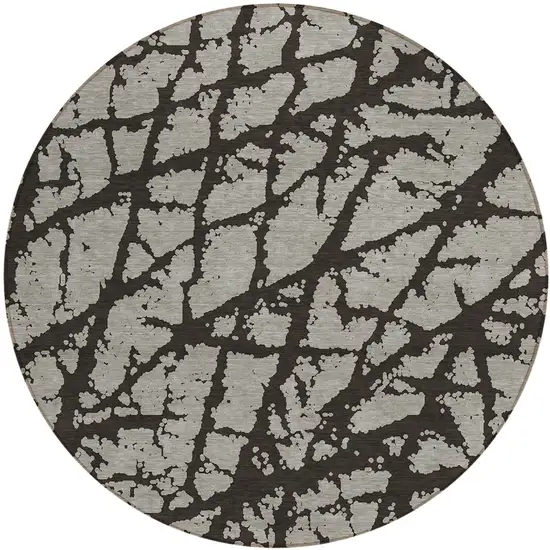 8' Round Black and White Round Abstract Washable Non Skid Indoor Outdoor Area Rug Photo 2