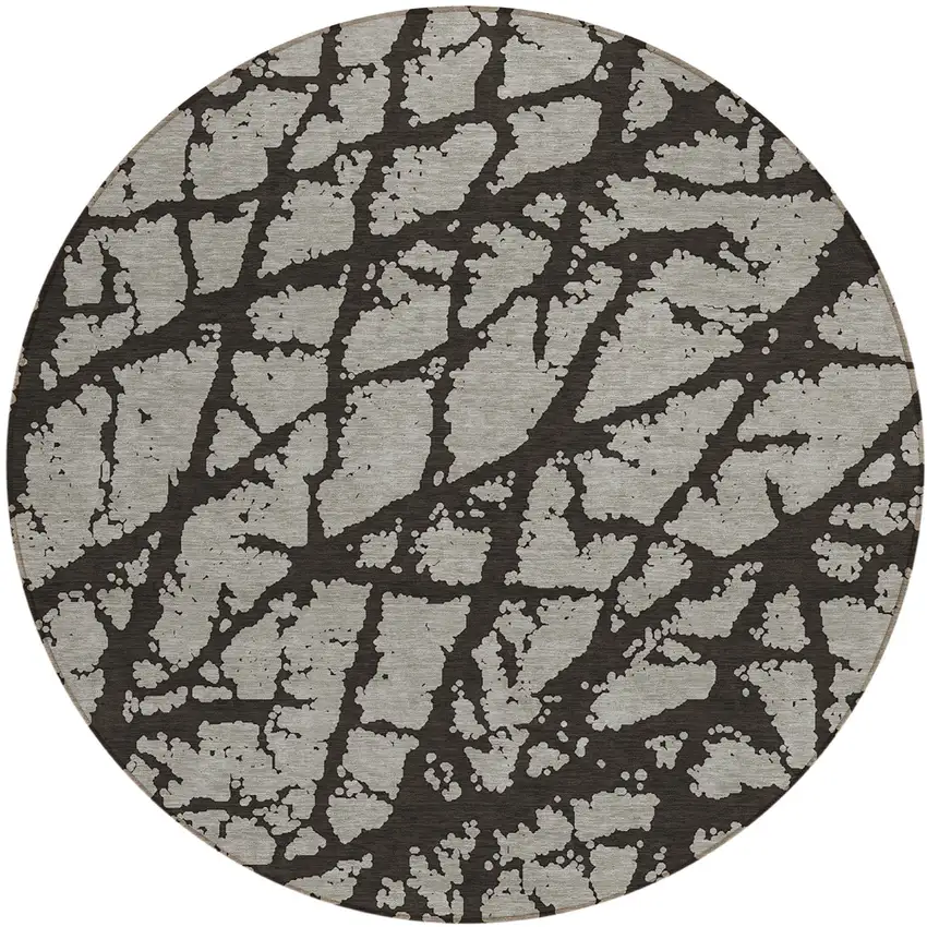 8' Round Black and White Round Abstract Washable Non Skid Indoor Outdoor Area Rug Photo 2