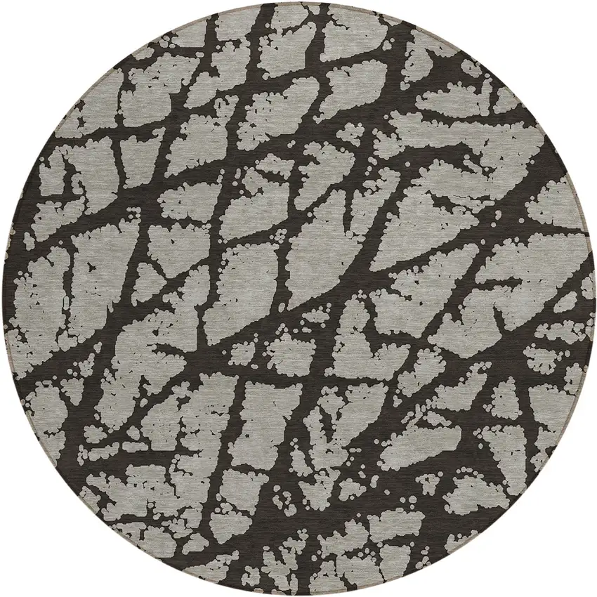 8' Round Black and White Round Abstract Washable Non Skid Indoor Outdoor Area Rug Photo 2
