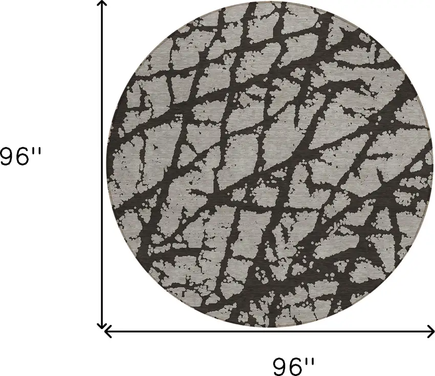 Black and White Round Abstract Washable Non Skid Indoor Outdoor Area Rug Photo 3