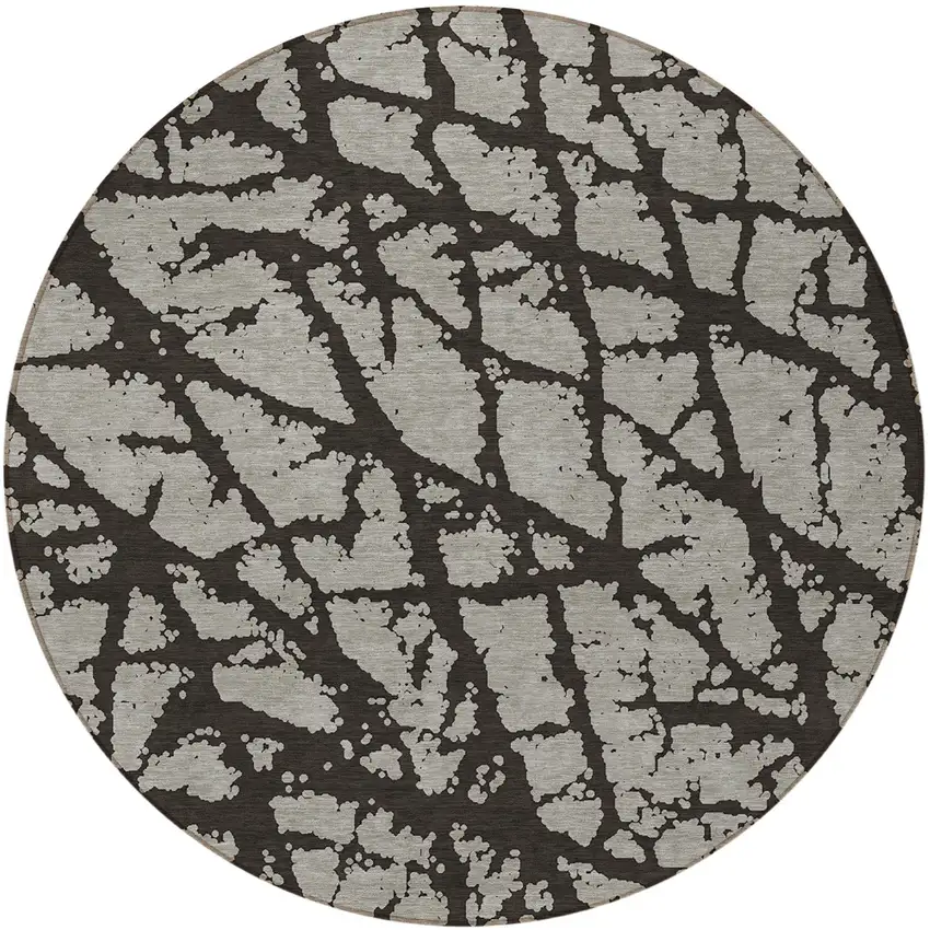 8' Round Black and White Round Abstract Washable Non Skid Indoor Outdoor Area Rug Photo 5