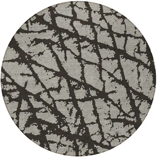 Black and White Round Abstract Washable Non Skid Indoor Outdoor Area Rug Photo 4