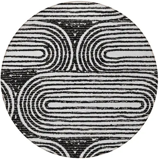 Black and White Round Abstract Washable Non Skid Indoor Outdoor Area Rug Photo 4