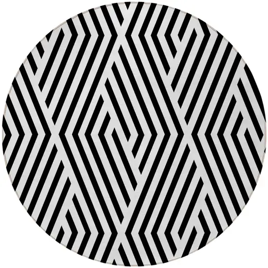 Black and White Round Geometric Washable Non Skid Indoor Outdoor Area Rug Photo 4