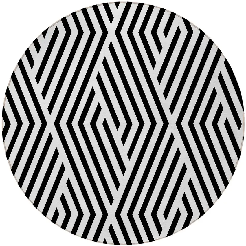Black and White Round Geometric Washable Non Skid Indoor Outdoor Area Rug Photo 5