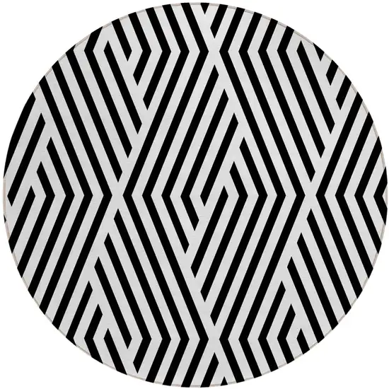 Black and White Round Geometric Washable Non Skid Indoor Outdoor Area Rug Photo 2