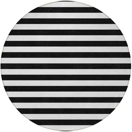 Black and White Round Striped Washable Non Skid Indoor Outdoor Area Rug Photo 4