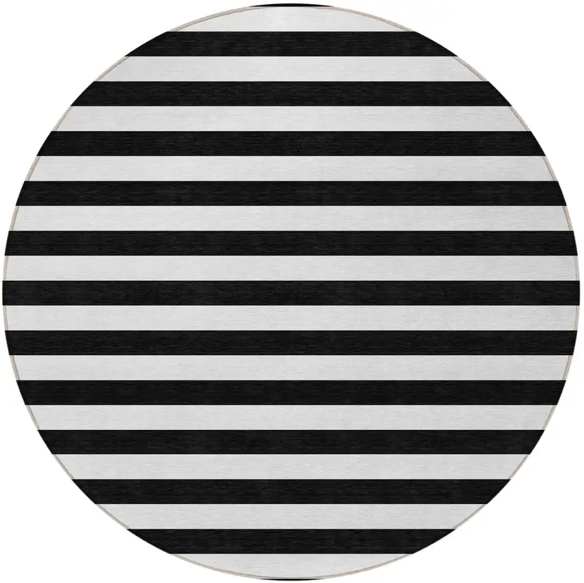 Black and White Round Striped Washable Non Skid Indoor Outdoor Area Rug Photo 4