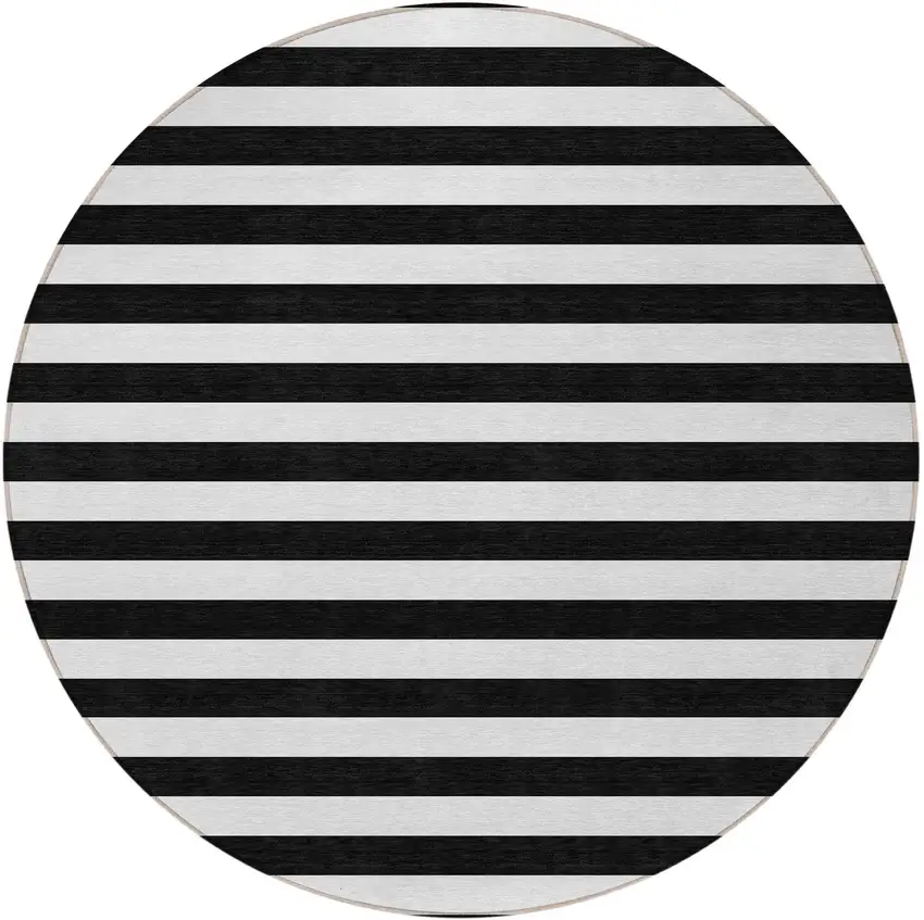 Black and White Round Striped Washable Non Skid Indoor Outdoor Area Rug Photo 4