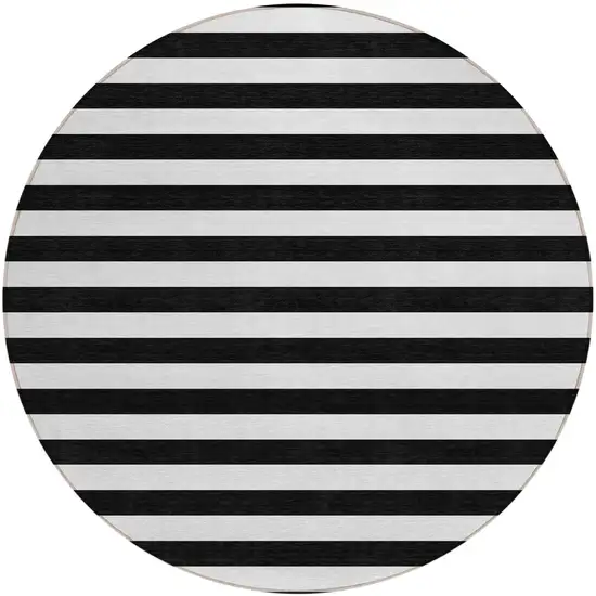 Black and White Round Striped Washable Non Skid Indoor Outdoor Area Rug Photo 2
