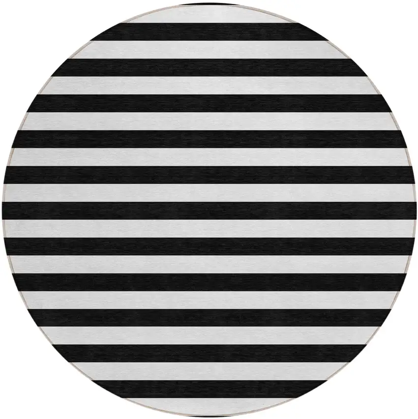 Black and White Round Striped Washable Non Skid Indoor Outdoor Area Rug Photo 2