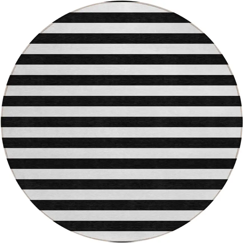 Black and White Round Striped Washable Non Skid Indoor Outdoor Area Rug Photo 2