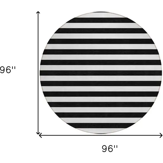 Black and White Round Striped Washable Non Skid Indoor Outdoor Area Rug Photo 3