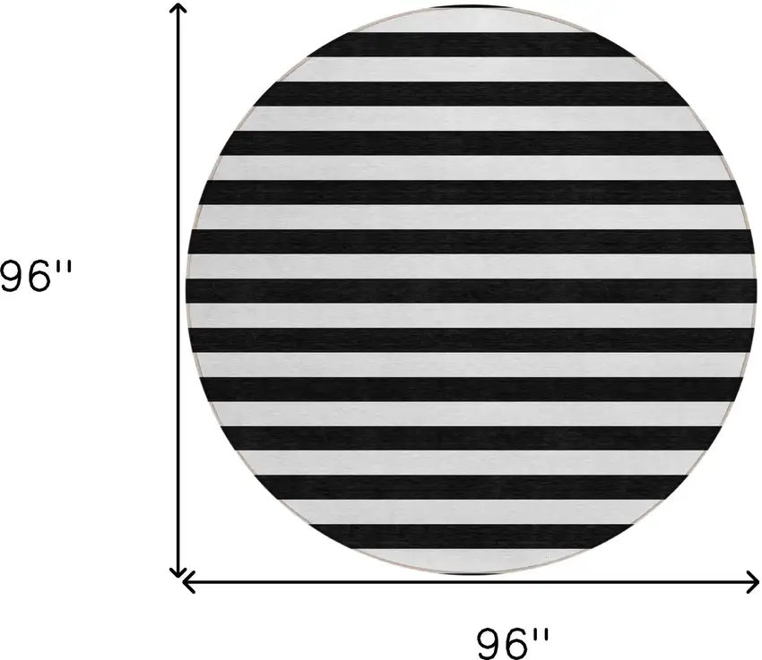 Black and White Round Striped Washable Non Skid Indoor Outdoor Area Rug Photo 3