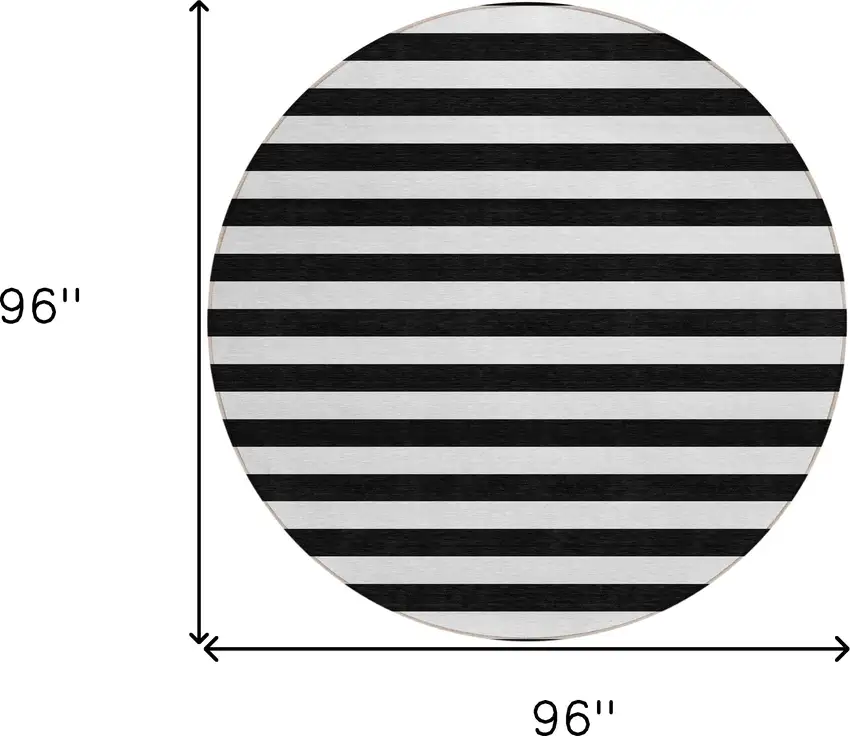 Black and White Round Striped Washable Non Skid Indoor Outdoor Area Rug Photo 3