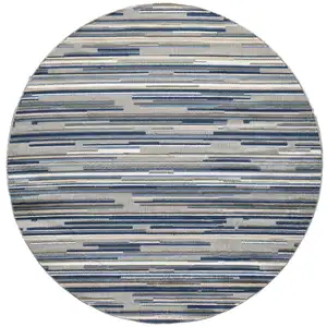 Photo of 8' Round Blue Abstract Striped Indoor Outdoor Area Rug
