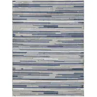 Photo of 8' Round Blue Abstract Striped Indoor Outdoor Area Rug