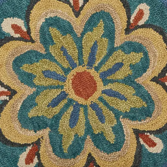 4' Blue and Orange Round Wool Floral Medallion Hand Tufted Area Rug Photo 8