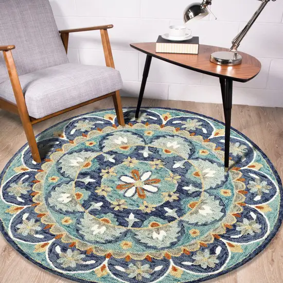 Blue Floral Mandala Area Rug Photo 5