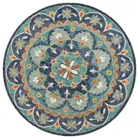 Photo of 4' Round Blue Floral Mandala Area Rug