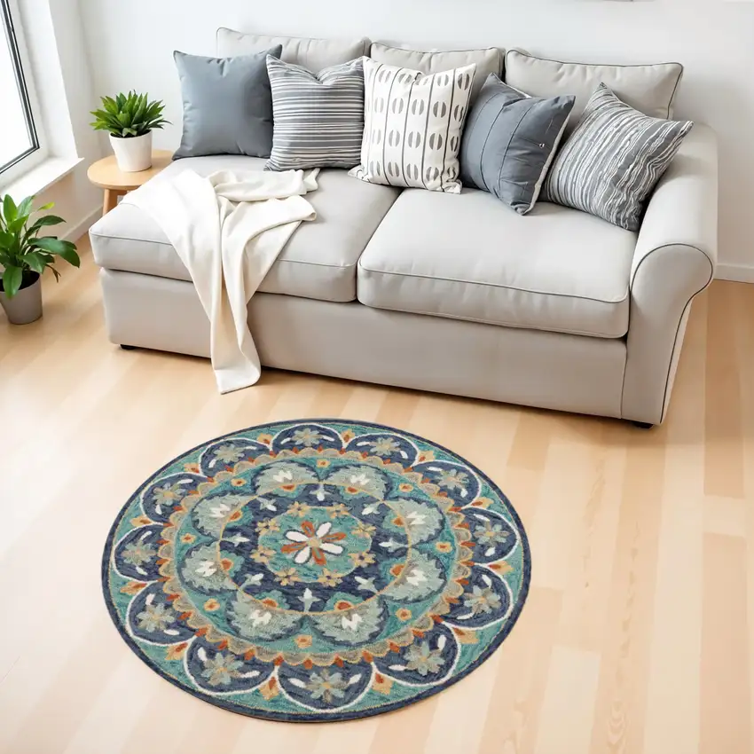 Blue Floral Mandala Area Rug Photo 2