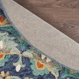 Photo of 4' Round Blue Floral Mandala Area Rug