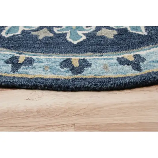 5' Round Blue Floral Medallion Area Rug Photo 4