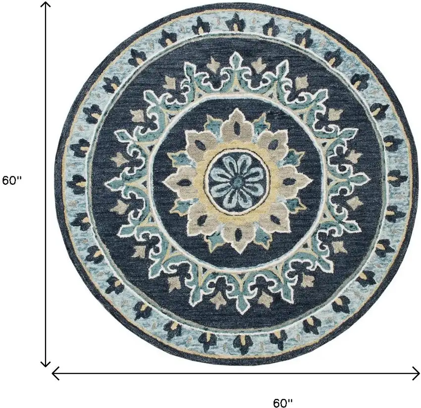 Blue Floral Medallion Area Rug Photo 3