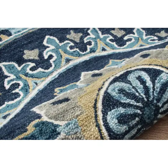 5' Round Blue Floral Medallion Area Rug Photo 5