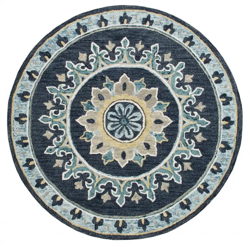 Blue Floral Medallion Area Rug Photo 7