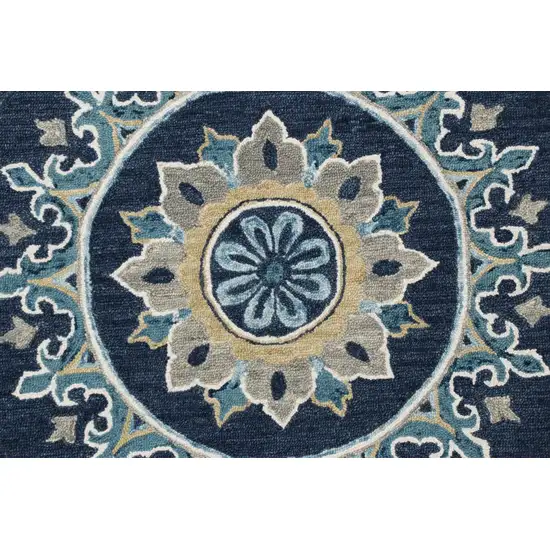 5' Round Blue Floral Medallion Area Rug Photo 2