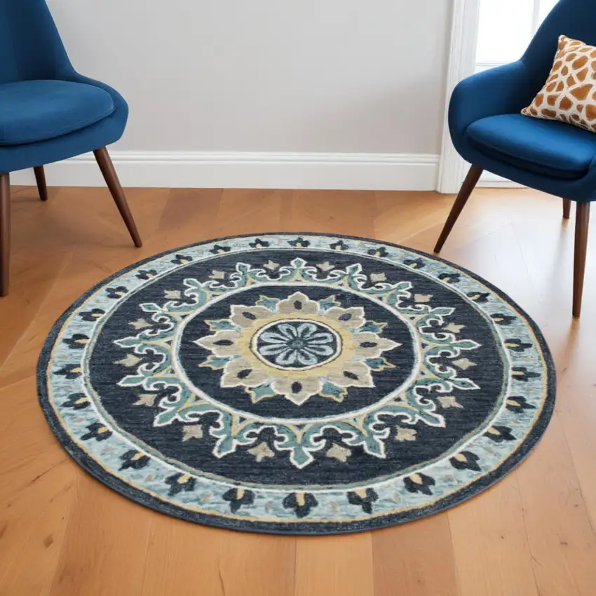 Blue Floral Medallion Area Rug Photo 1