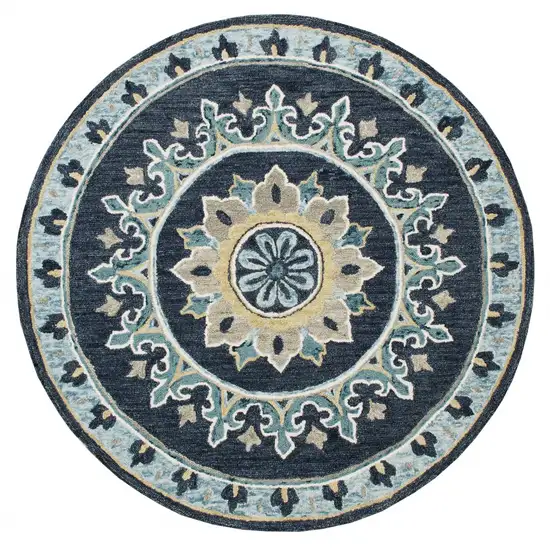 5' Round Blue Floral Medallion Area Rug Photo 1