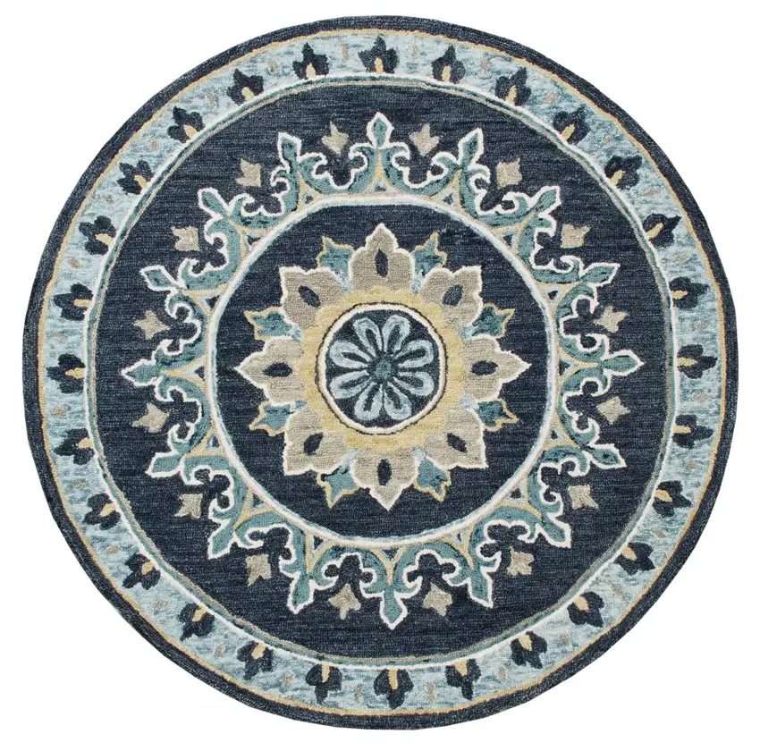 5' Round Blue Floral Medallion Area Rug Photo 1