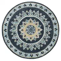 Photo of 5' Round Blue Floral Medallion Area Rug