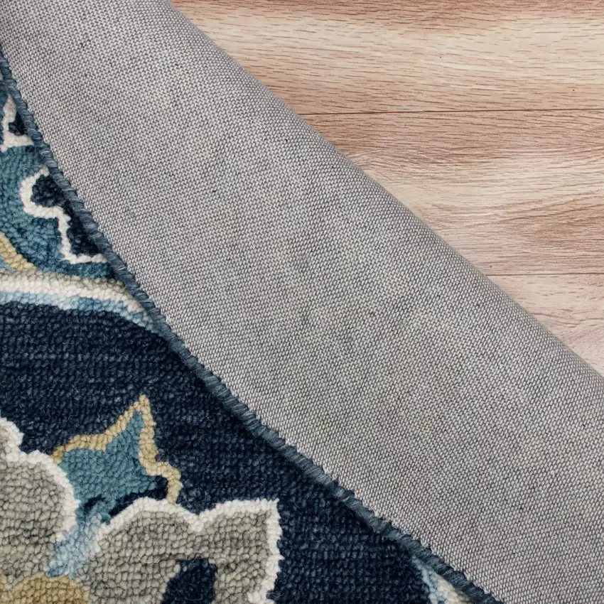 7' Round Blue Floral Medallion Area Rug Photo 6