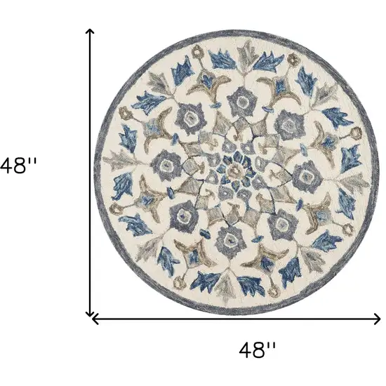 4' Round Blue Floral Oasis Area Rug Photo 11