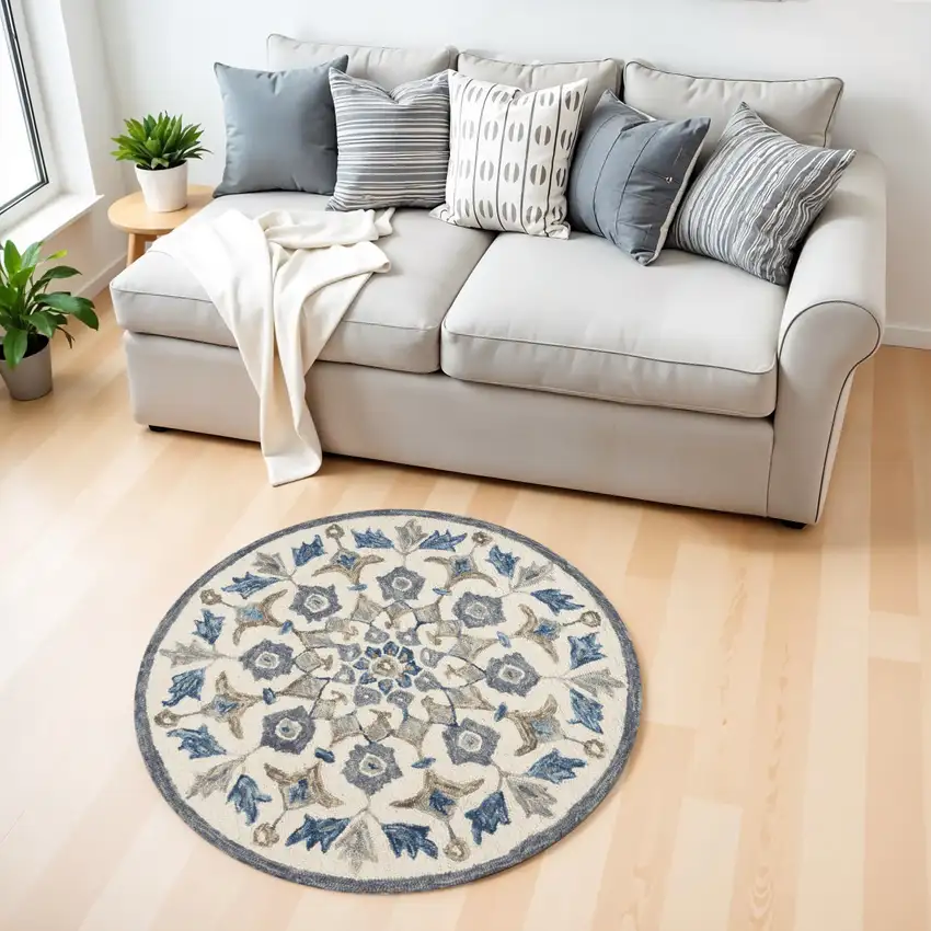 Blue Floral Oasis Area Rug Photo 1