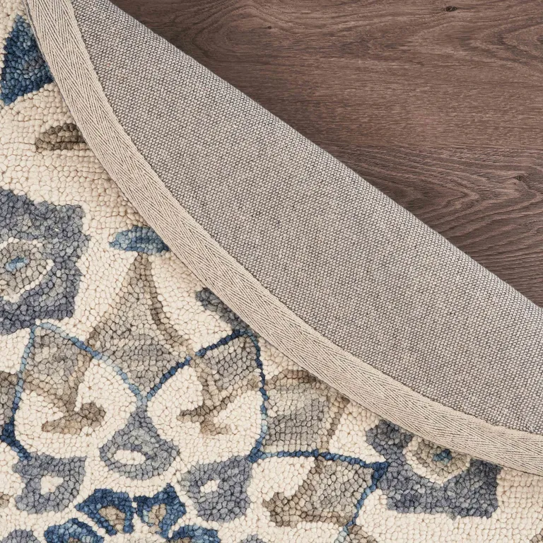 4' Round Blue Floral Oasis Area Rug Photo 4